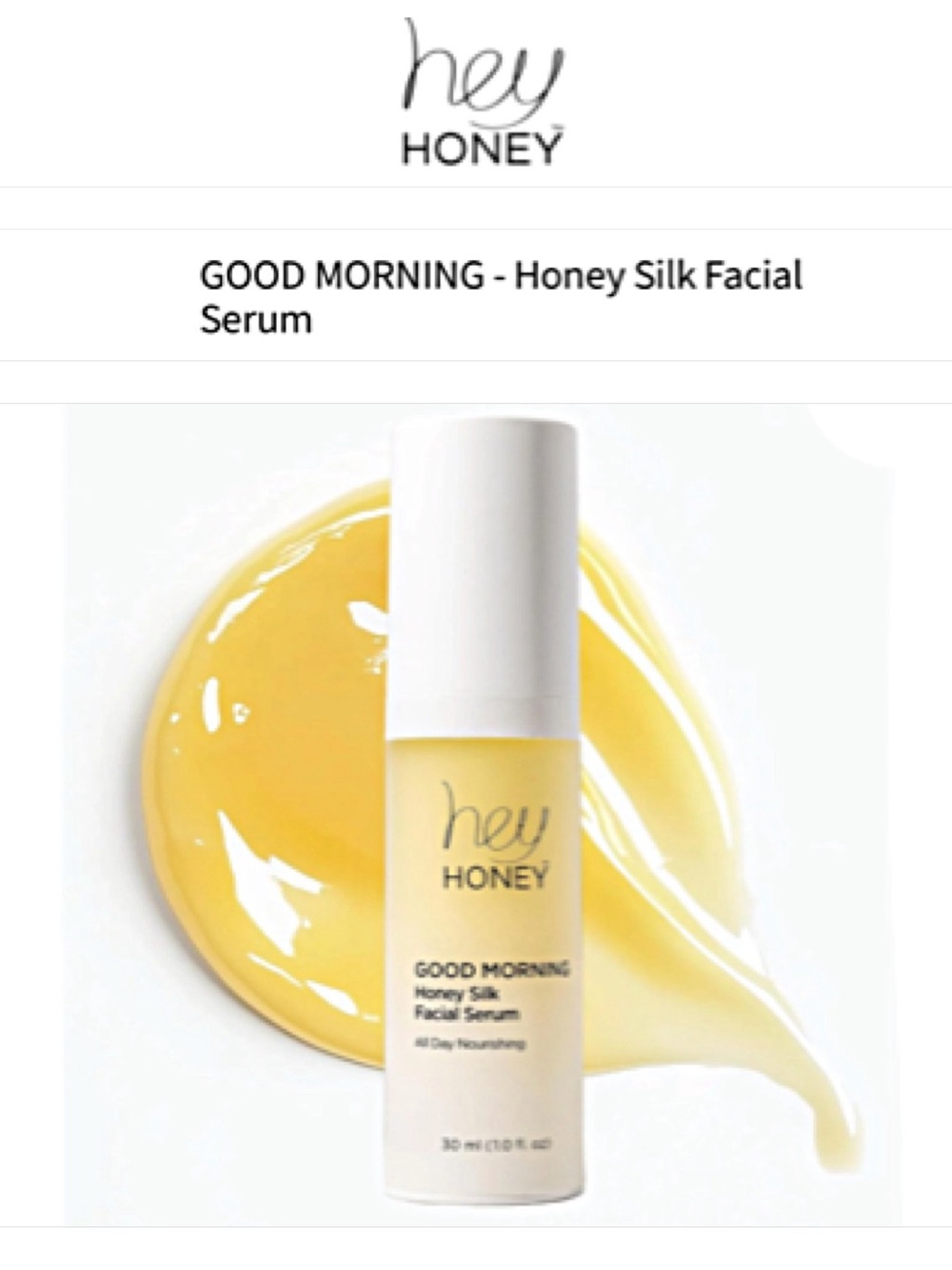 NIB Hey Honey GOOD MORNING Honey Silk Facial Serum Nourishing SQUALANE Full Sz
